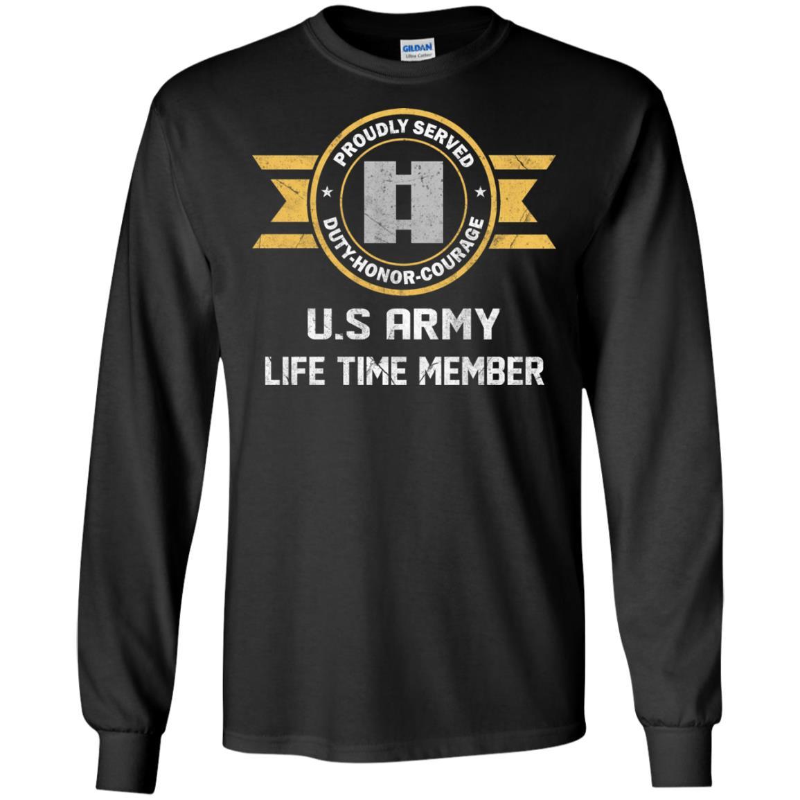 Life Time Member - US Army O-3 Captain O3 CPT Commissioned Officer Ranks Men T Shirt On Front-TShirt-Army-Veterans Nation
