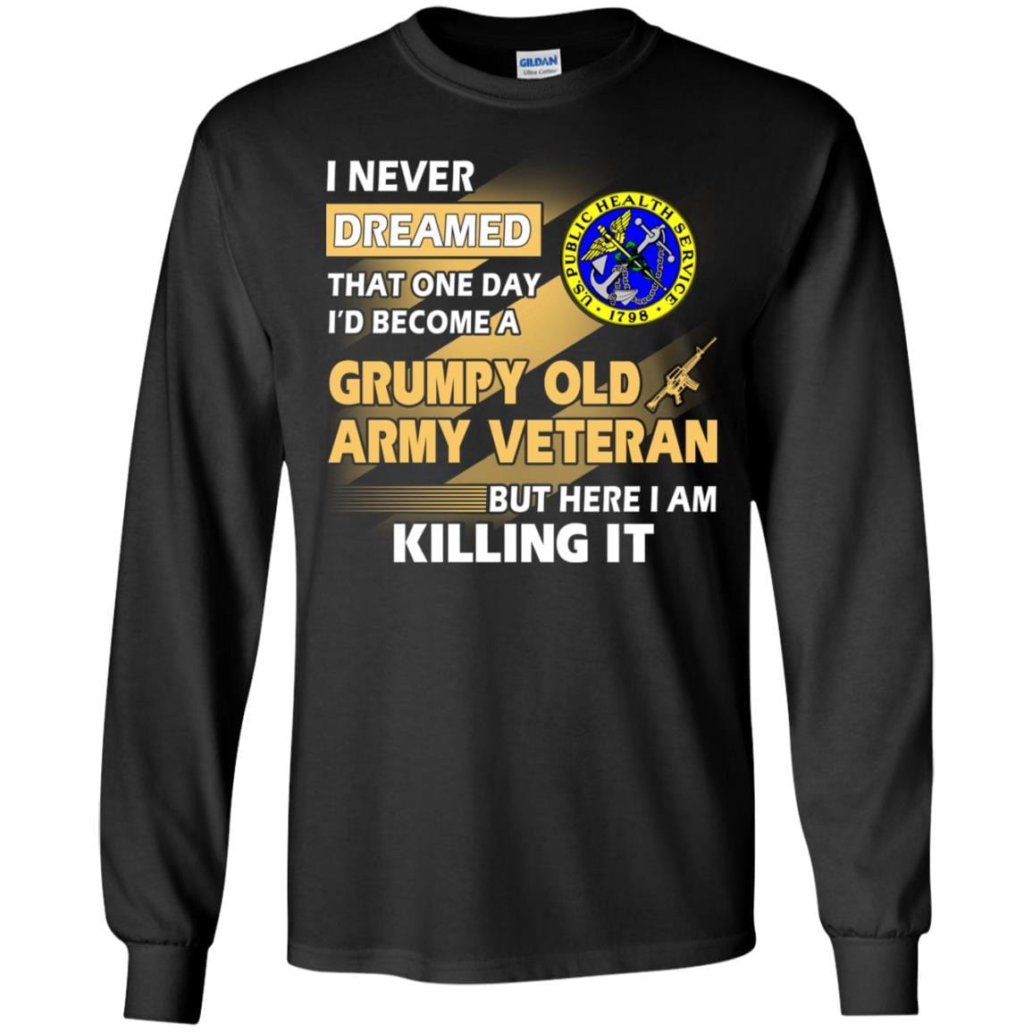 US Army T-Shirt "Public Health Service Grumpy Old Veteran" On Front-TShirt-Army-Veterans Nation
