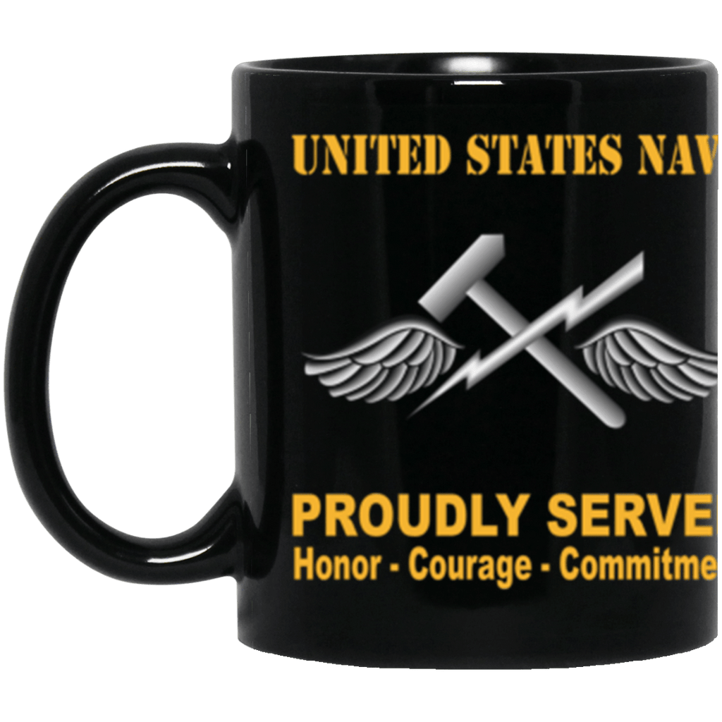 US Navy Navy Aviation Support Equipment Tech Navy AS Proudly Served Core Values 11 oz. Black Mug-Drinkware-Veterans Nation