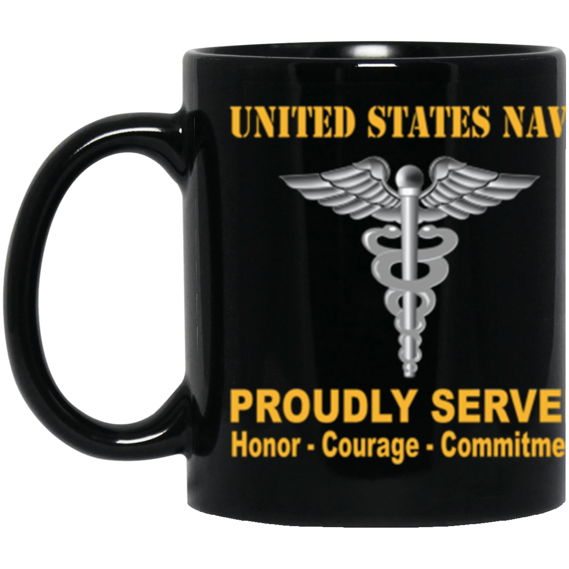 US Navy Hospital Corpsman Navy HM Proudly Served Core Values 11 oz. Black Mug-Drinkware-Veterans Nation