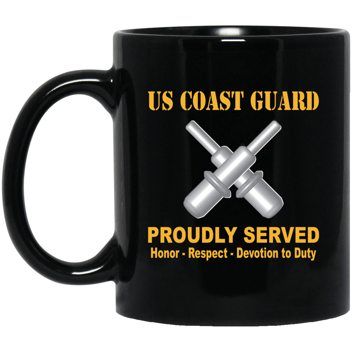 US Coast Guard Gunner's Mate GM Logo Proudly Served Black Mug 11 oz - 15 oz-Mug-USCG-Rate-Veterans Nation