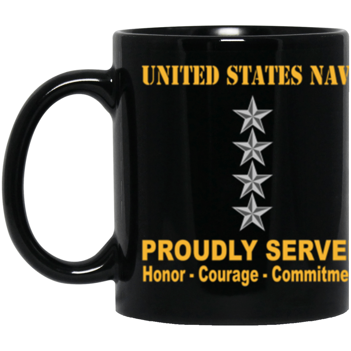 US Navy O-10 Admiral O10 ADM Flag Officer Ranks Proudly Served Core Values 11 oz. Black Mug-Drinkware-Veterans Nation