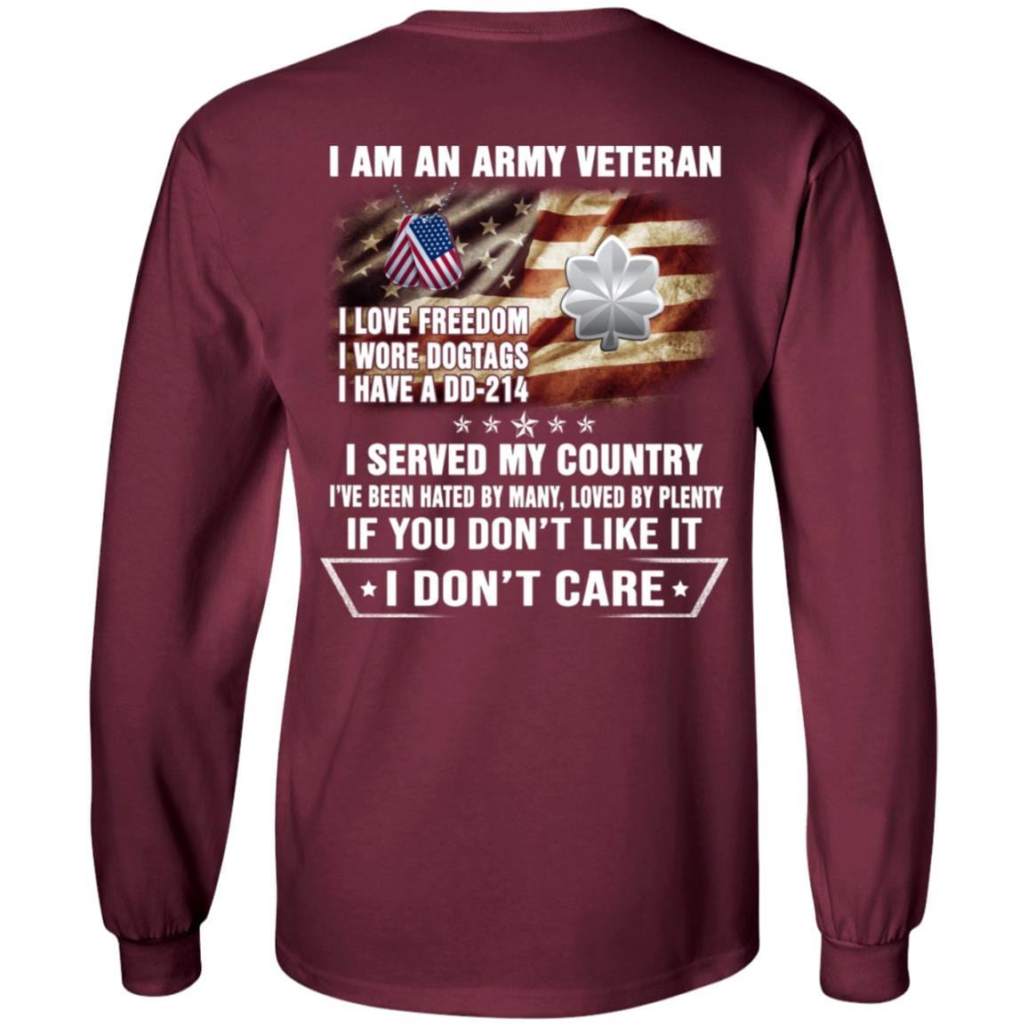 T-Shirt "I Am An Army Veteran" O-5 Lieutenant Colonel(LTC)Rank On Back-TShirt-Army-Veterans Nation