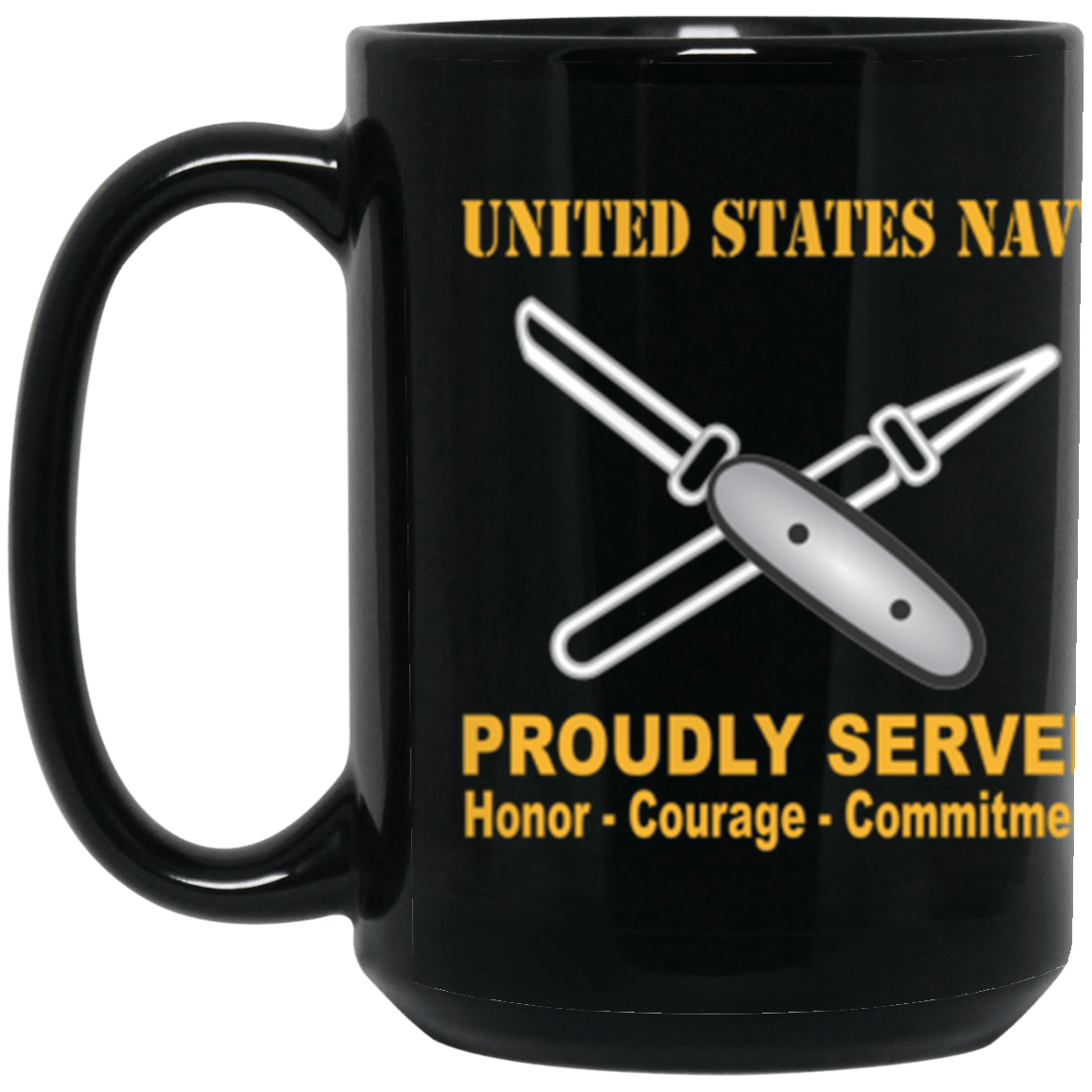 US Navy Navy Lithographer Navy LI Proudly Served Core Values 15 oz. Black Mug-Drinkware-Veterans Nation