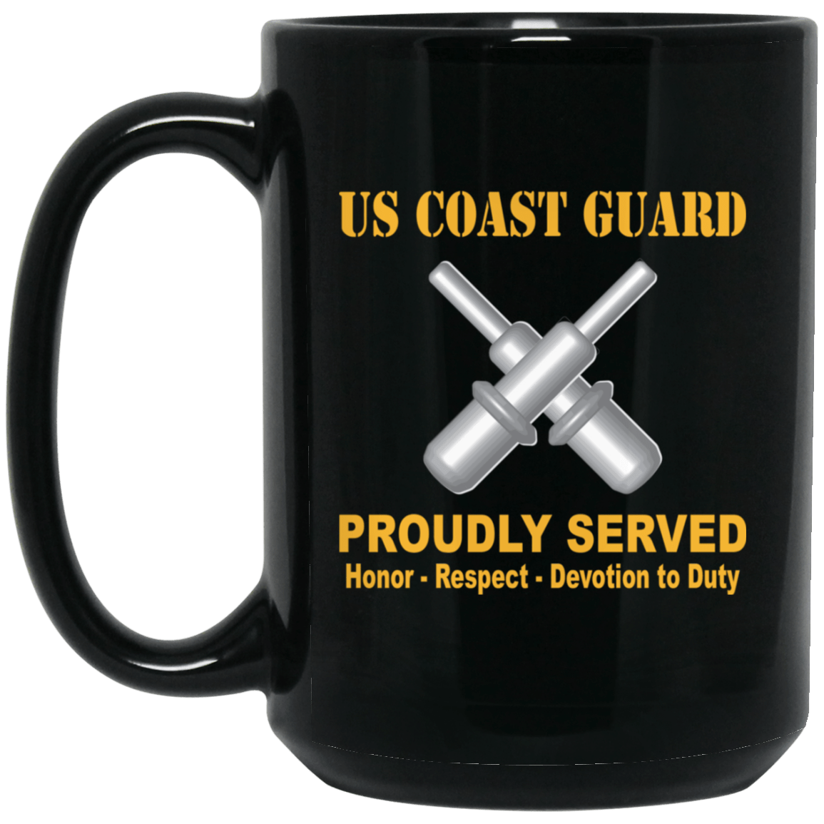 US Coast Guard Gunner's Mate GM Logo Proudly Served Black Mug 11 oz - 15 oz-Mug-USCG-Rate-Veterans Nation