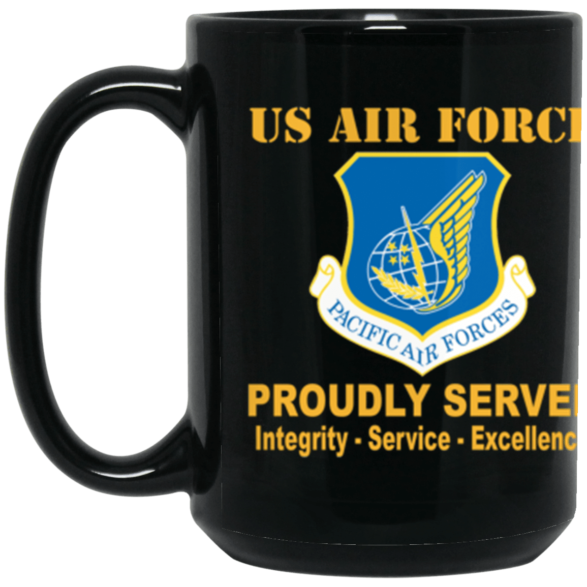 US Air Force Pacific Air Forces Proudly Served Core Values 15 oz. Black Mug-Drinkware-Veterans Nation