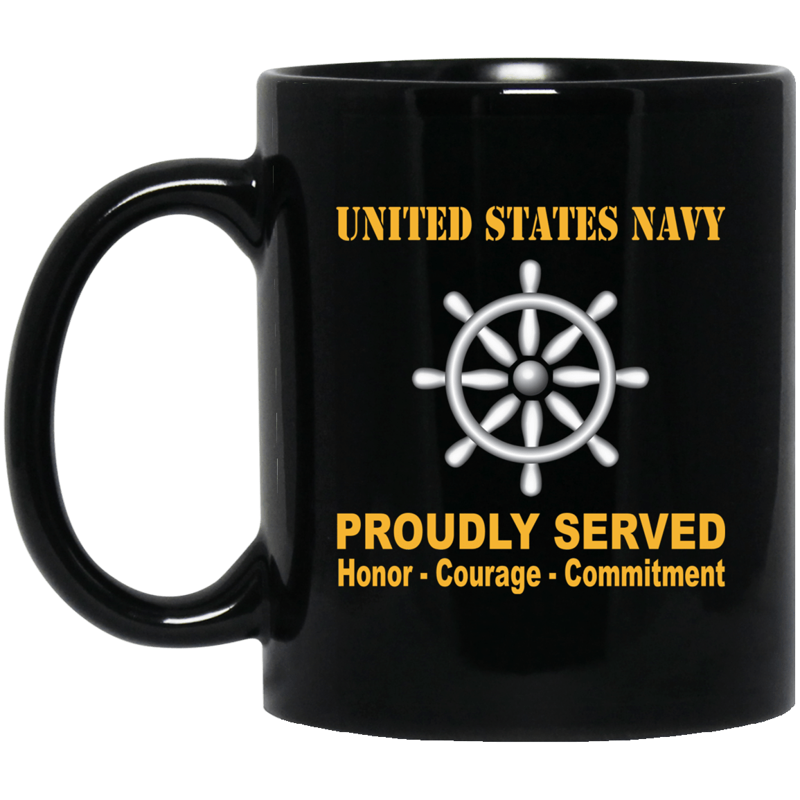 Navy Quartermaster Navy QM Proudly Served Black Mug 11 oz - 15 oz-Mug-Navy-Rate-Veterans Nation