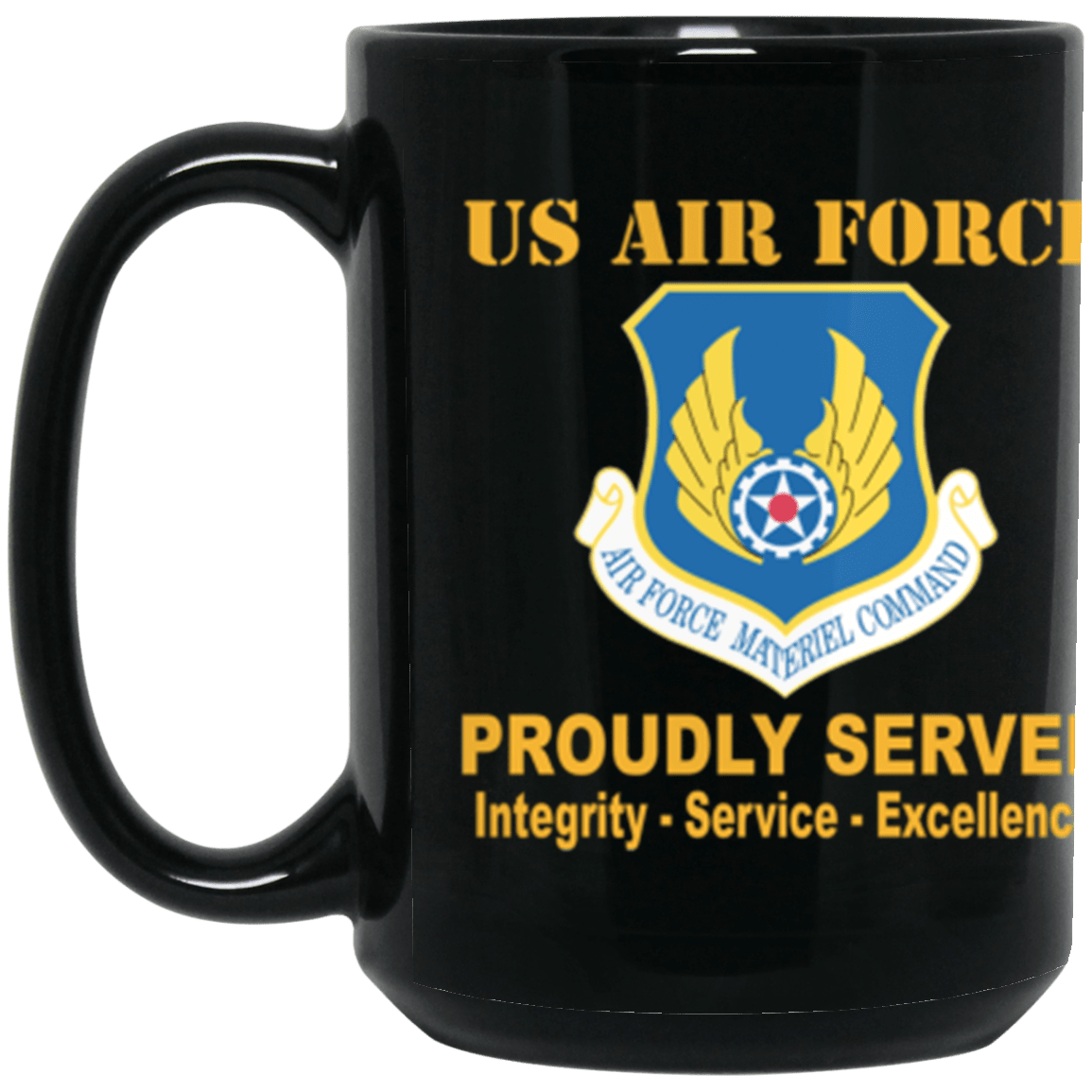 US Air Force Materiel Command Proudly Served Core Values 15 oz. Black Mug-Drinkware-Veterans Nation