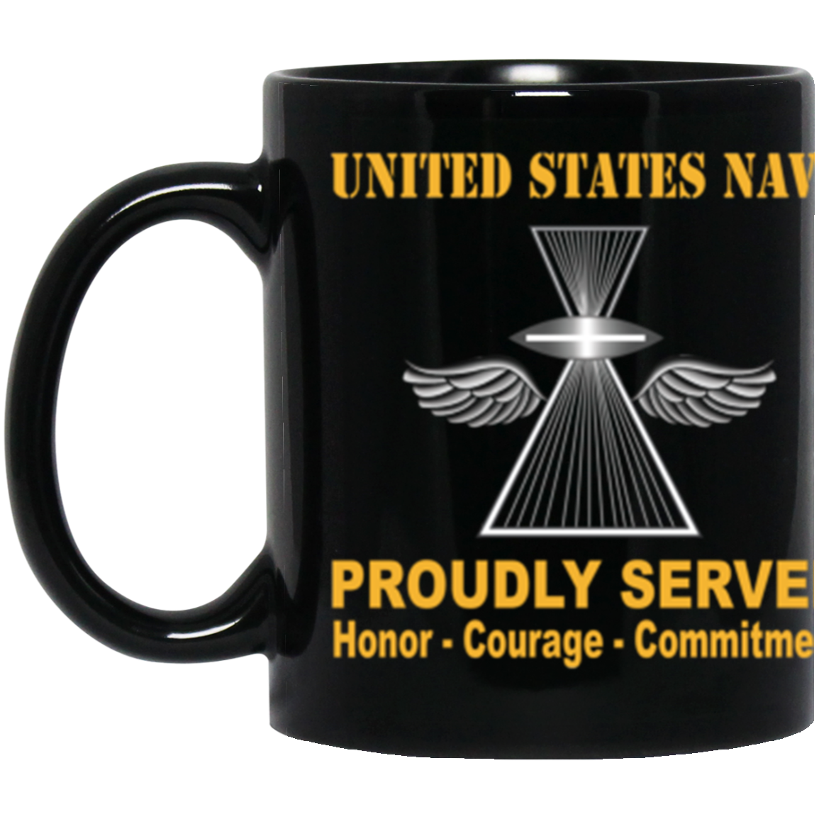 US Navy Navy Aviation Photographer's Mate Navy PH Proudly Served Core Values 11 oz. Black Mug-Drinkware-Veterans Nation