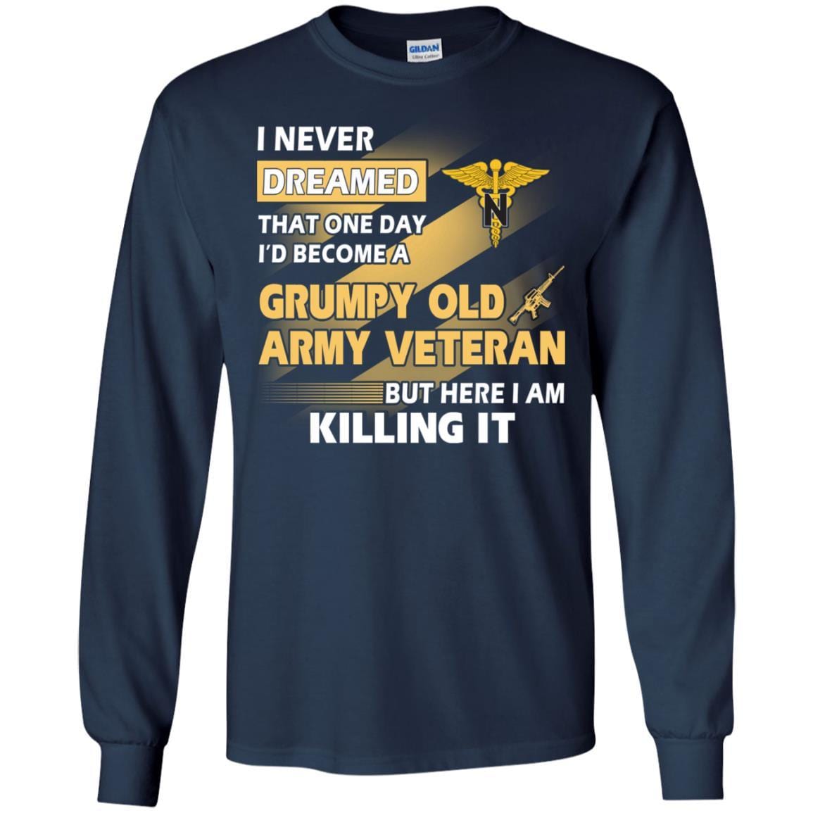 US Army T-Shirt "Nurse Corps Grumpy Old Veteran" On Front-TShirt-Army-Veterans Nation
