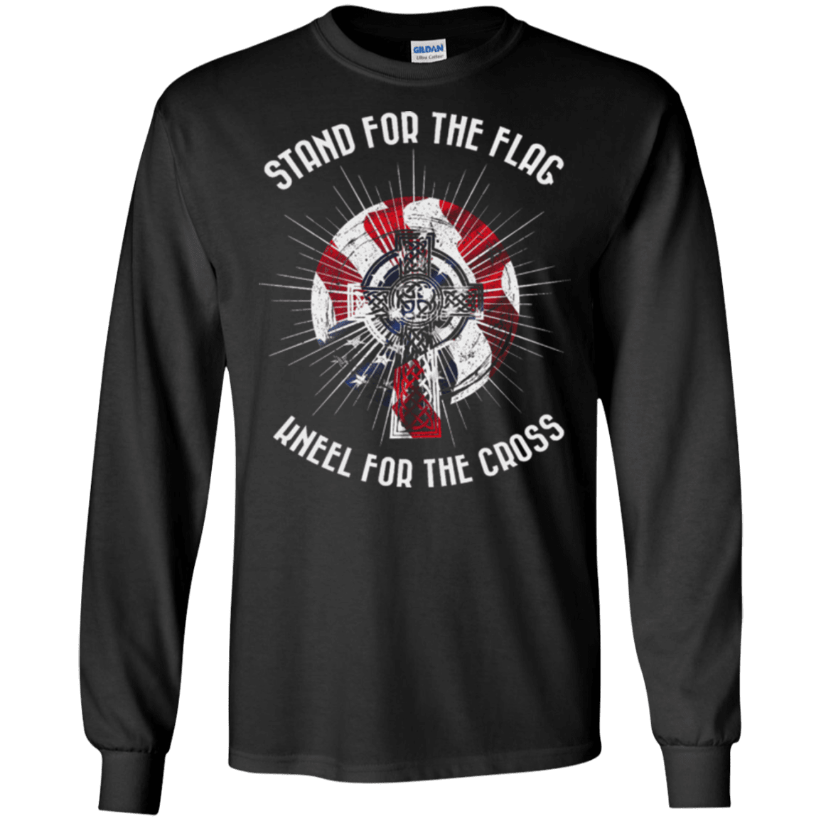 Military T-Shirt "Stand For The Flag Kneel For The Cross"-TShirt-General-Veterans Nation