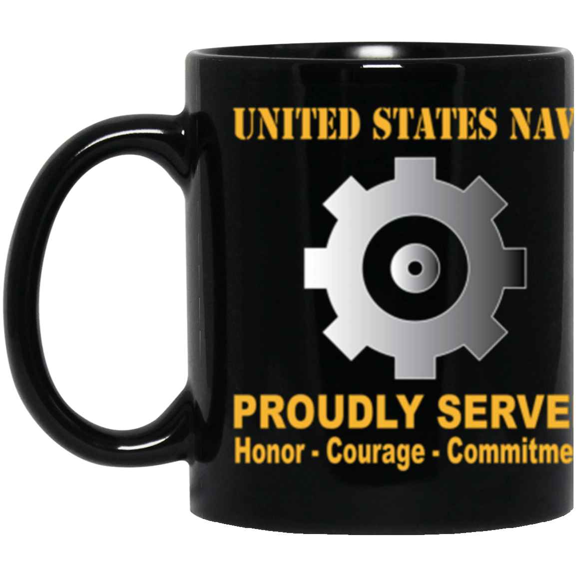 US Navy Engineman Navy EN Proudly Served Core Values 11 oz. Black Mug-Drinkware-Veterans Nation