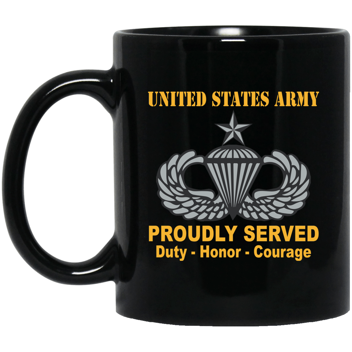 US Army Combat Badge Insignia Proudly Served Duty - Honor - Courage Black Coffee Mug 11oz-15oz-Mug-Army-Veterans Nation