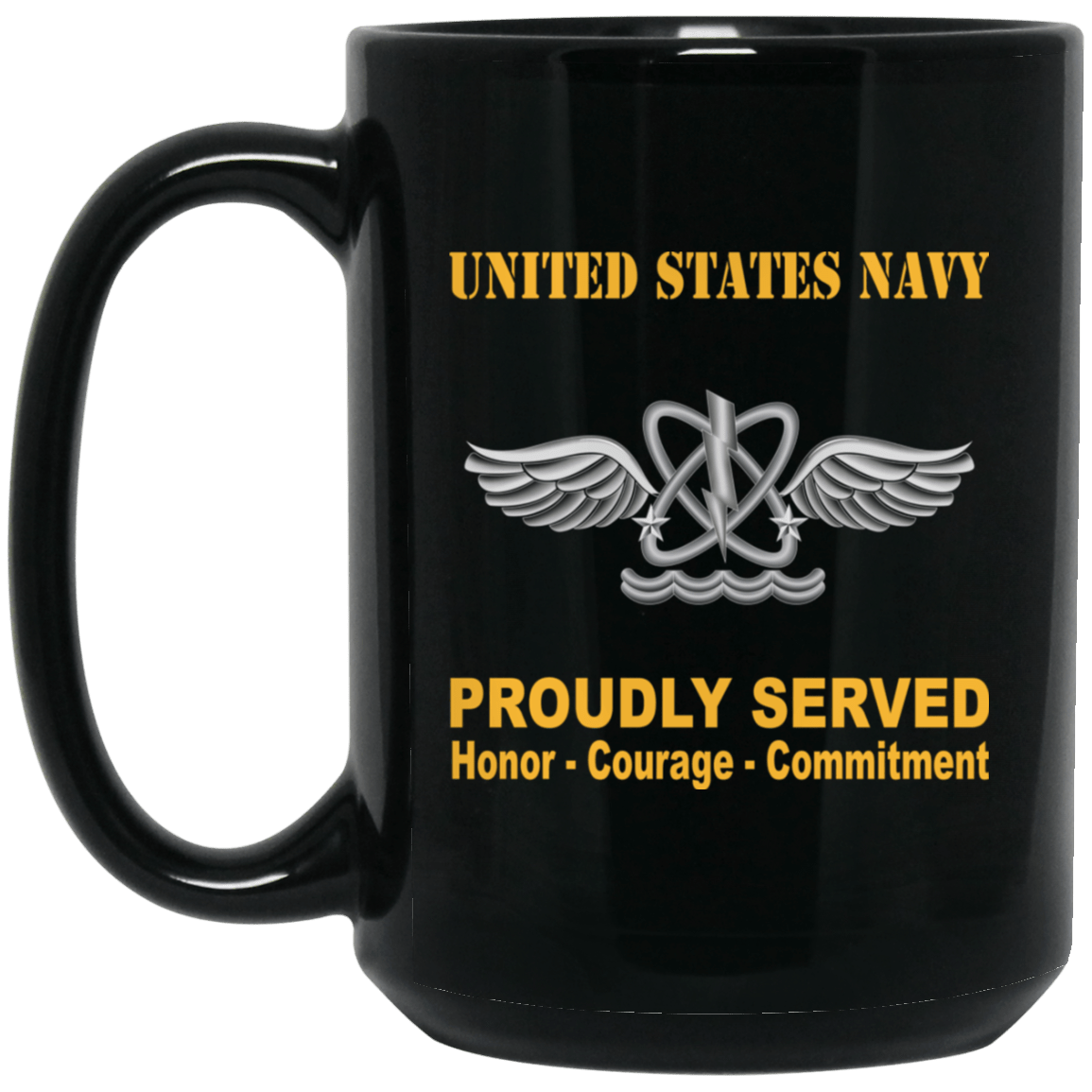 U.S Navy Naval aircrewman Navy AW Proudly Served Black Mug 11 oz - 15 oz-Mug-Navy-Rate-Veterans Nation