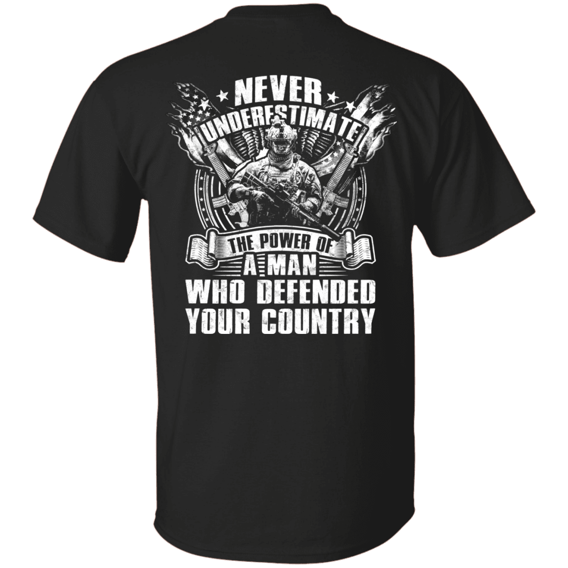 Military T-Shirt "Never Underestimate The Power of Man Defended Country" Men Back-TShirt-General-Veterans Nation