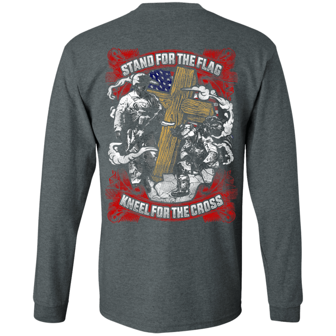 Military T-Shirt "Stand For the Flag Kneel For The Cross" Men Back-TShirt-General-Veterans Nation