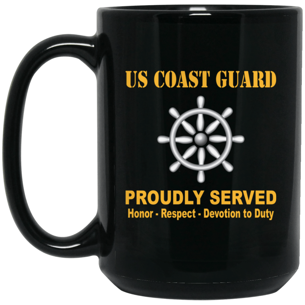 US Coast Guard Quartermaster QM Logo Proudly Served Black Mug 11 oz - 15 oz-Mug-USCG-Rate-Veterans Nation