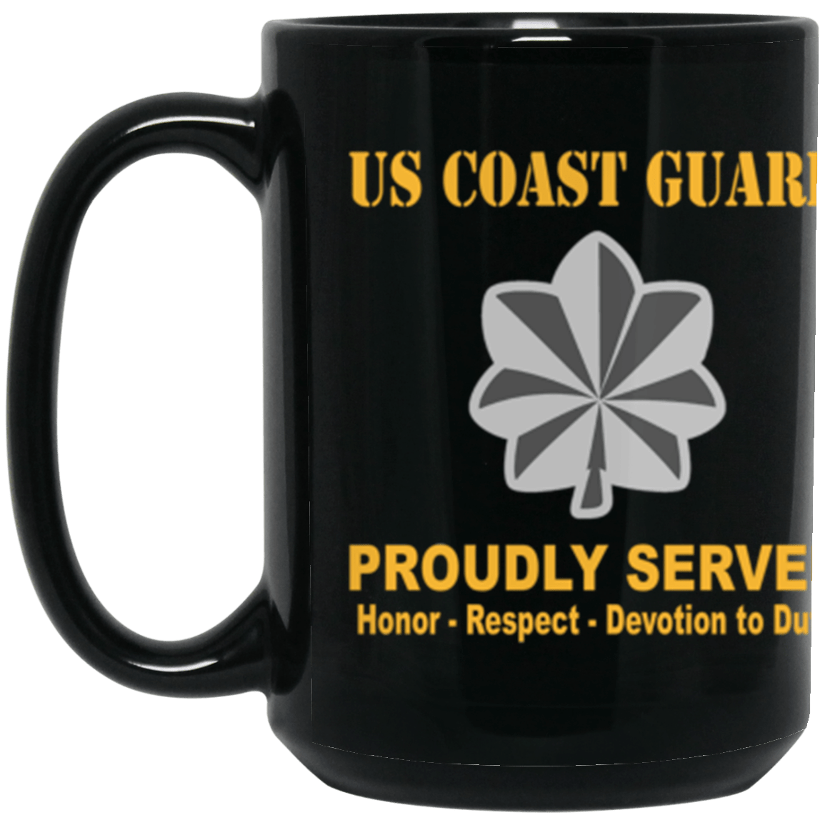 USCG O-5 Commander O5 CDR Senior Officer Ranks Proudly Served Core Values 15 oz. Black Mug-Drinkware-Veterans Nation