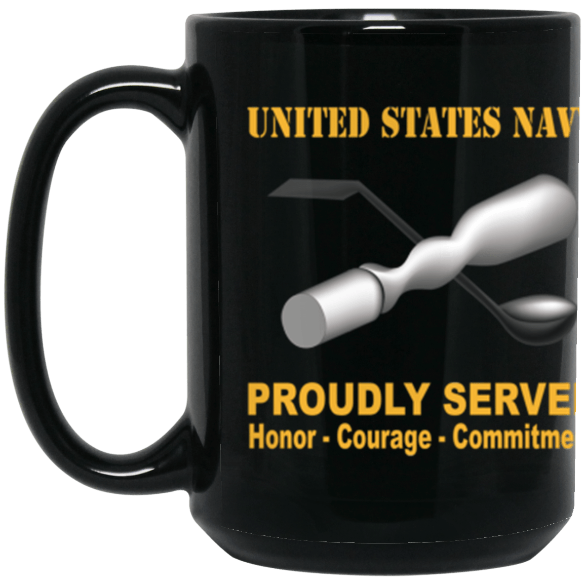 US Navy Navy Molder Navy ML Proudly Served Core Values 15 oz. Black Mug-Drinkware-Veterans Nation