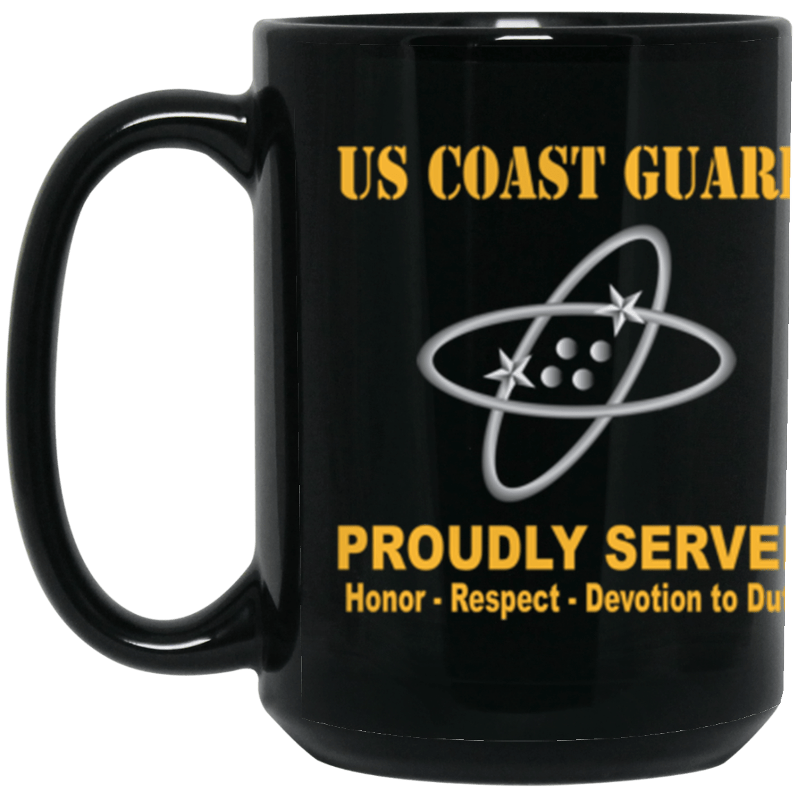 USCG Electronics Technician ET Logo Proudly Served Core Values 15 oz. Black Mug-Drinkware-Veterans Nation