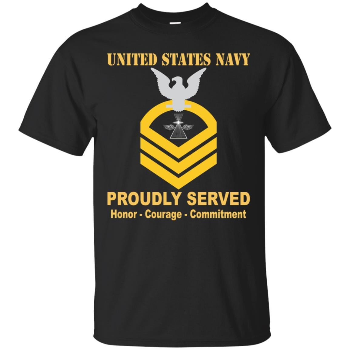 US Navy Photographer's Mate Navy PH E-7 Rating Badges Proudly Served T-Shirt For Men On Front-TShirt-Navy-Veterans Nation