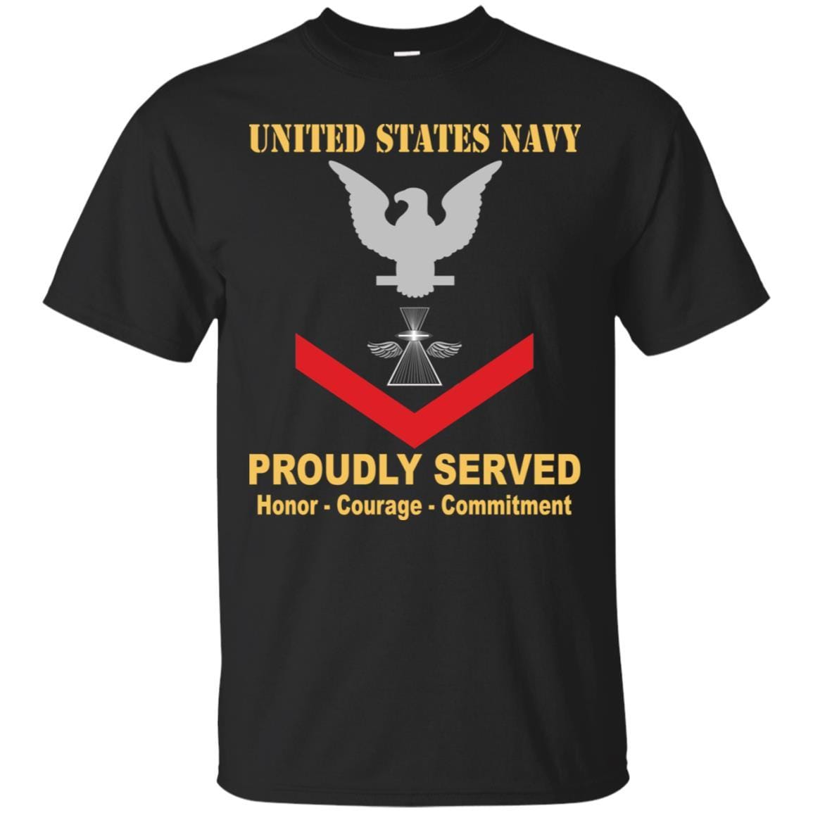 US Navy Photographer's Mate Navy PH E-4 Rating Badges Proudly Served T-Shirt For Men On Front-TShirt-Navy-Veterans Nation