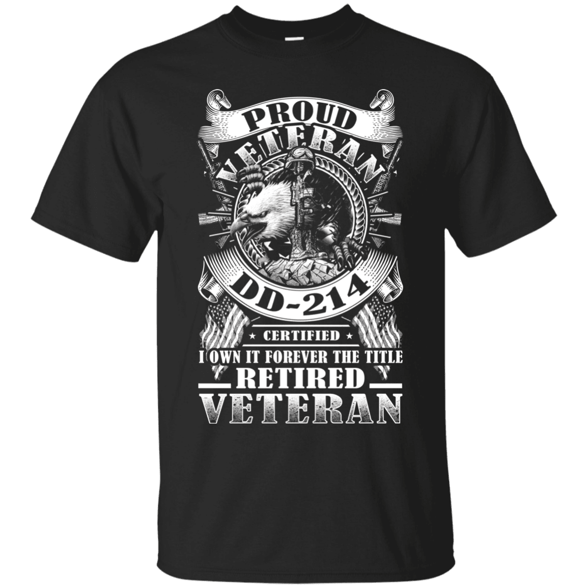 Military T-Shirt "Proud Veteran DD 214 with Title Retired Veteran" Front-TShirt-General-Veterans Nation