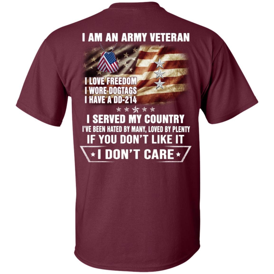 T-Shirt "I Am An Army Veteran" O-9 Lieutenant General(LTG)Rank On Back-TShirt-Army-Veterans Nation