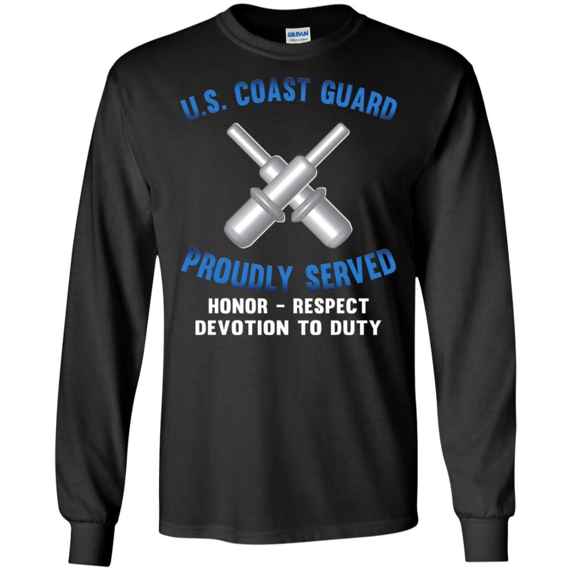 US Coast Guard Gunner's Mate GM Logo Proudly Served T-Shirt For Men On Front-TShirt-USCG-Veterans Nation