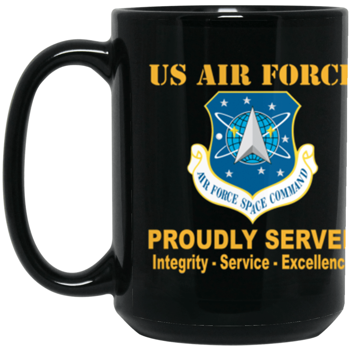 US Air Force Space Command Proudly Served Core Values 15 oz. Black Mug-Drinkware-Veterans Nation