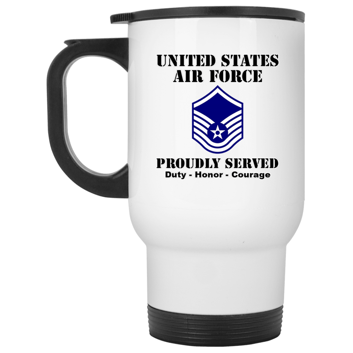 US Air Force E-7 Master Sergeant MSgt E7 Noncommissioned Officer Ranks White Coffee Mug - Stainless Travel Mug-Mug-USAF-Ranks-Veterans Nation