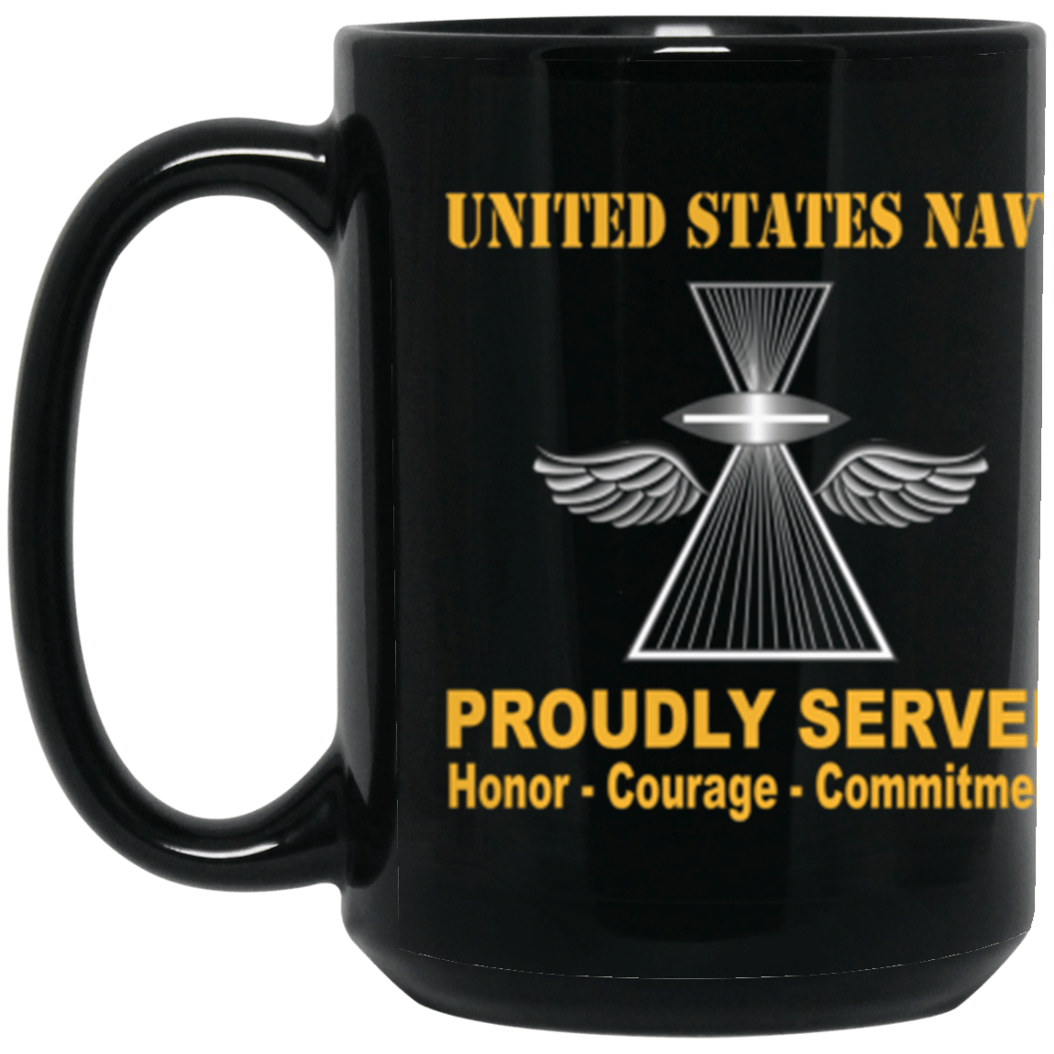 US Navy Navy Aviation Photographer's Mate Navy PH Proudly Served Core Values 15 oz. Black Mug-Drinkware-Veterans Nation