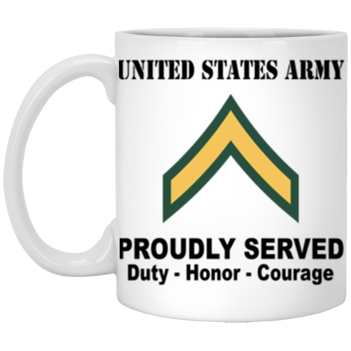 US Army E-2 PV2 E2 Private Second Class Ranks Proudly Served Core Values 11 oz. White Mug-Drinkware-Veterans Nation