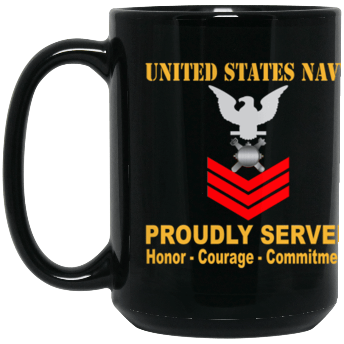 US Navy Explosive Ordnance Disposal Navy EOD E-6 Red Stripe 15 oz. Black Mug-Drinkware-Veterans Nation