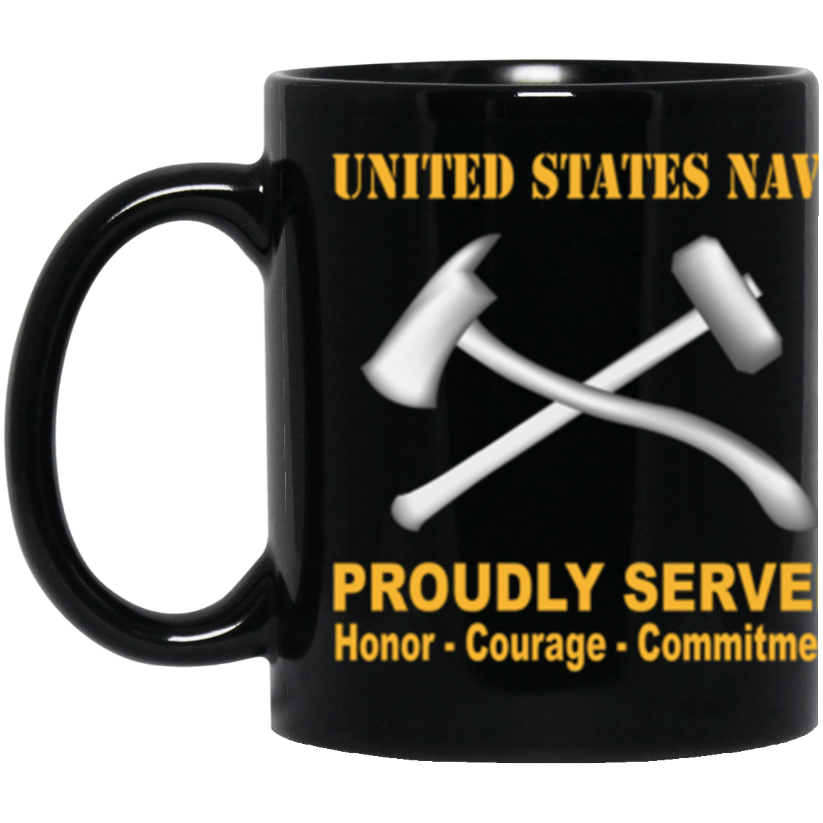 US Navy Navy Damage Controlman Navy DC Proudly Served Core Values 11 oz. Black Mug-Drinkware-Veterans Nation