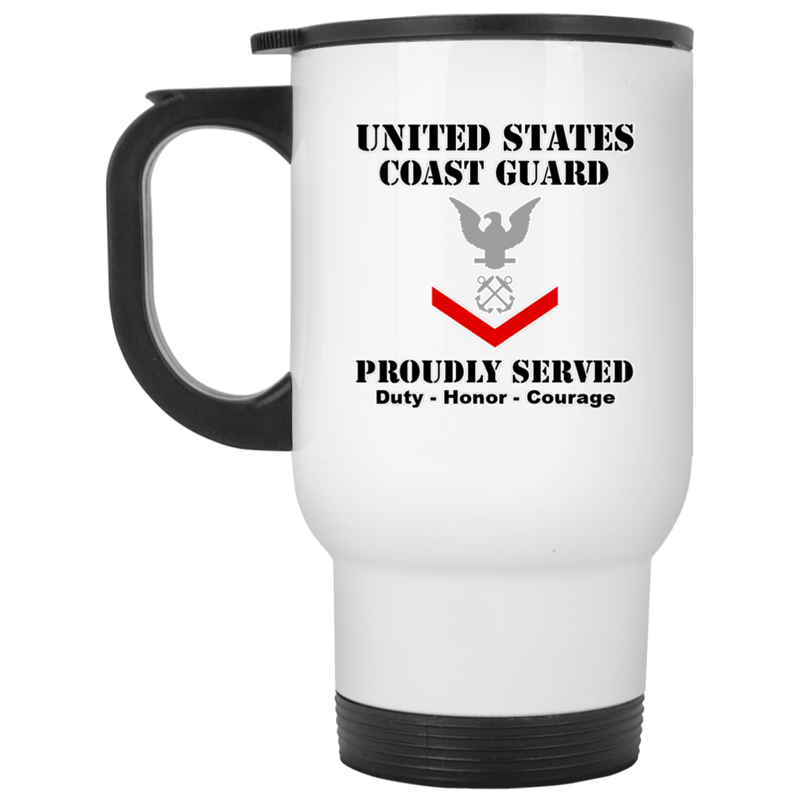 US Coast Guard E-4 Petty Officer Third Class E4 PO3 Petty Officer Ranks White Coffee Mug - Stainless Travel Mug-Mug-USCG-Collar-Veterans Nation