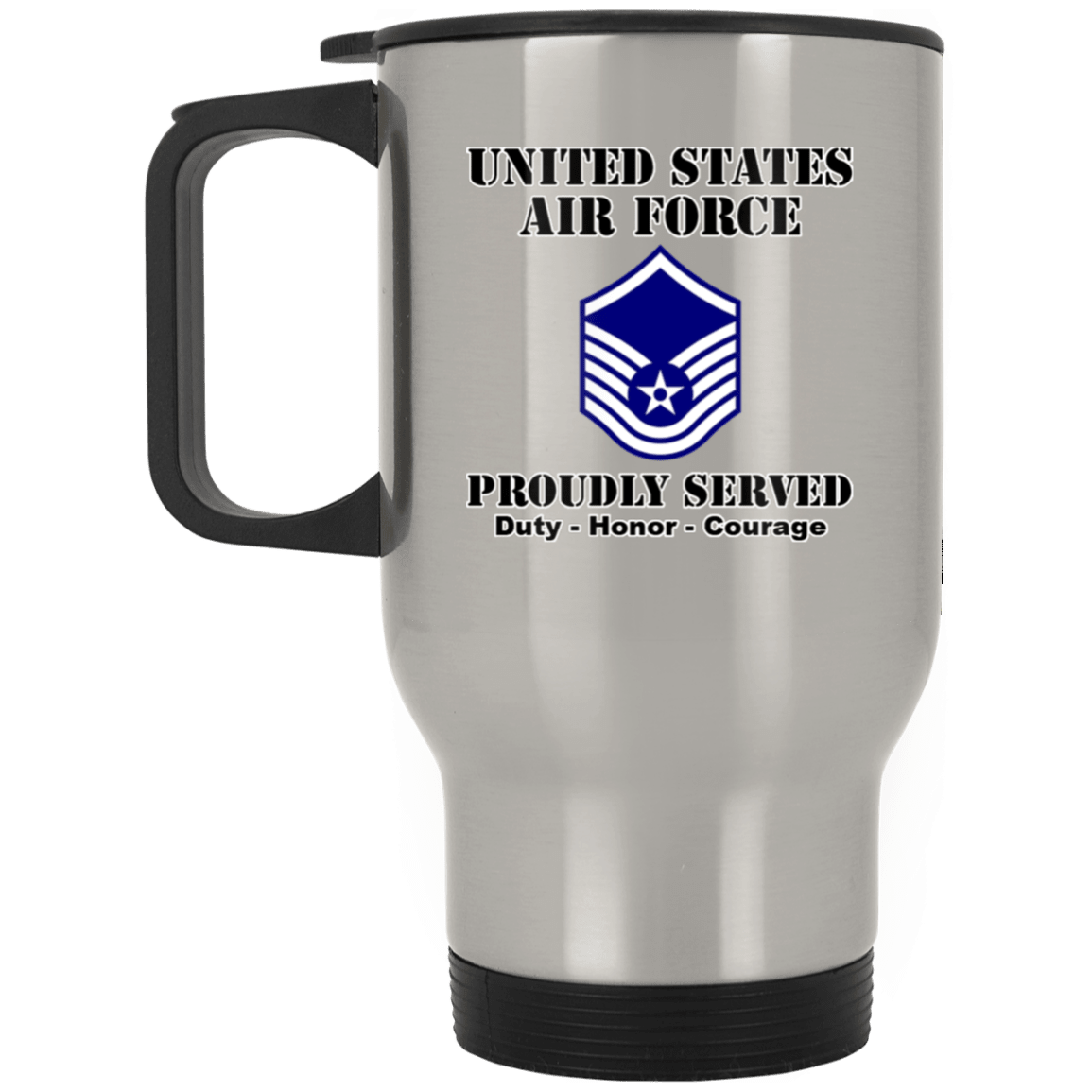 US Air Force E-7 Master Sergeant MSgt E7 Noncommissioned Officer Ranks White Coffee Mug - Stainless Travel Mug-Mug-USAF-Ranks-Veterans Nation
