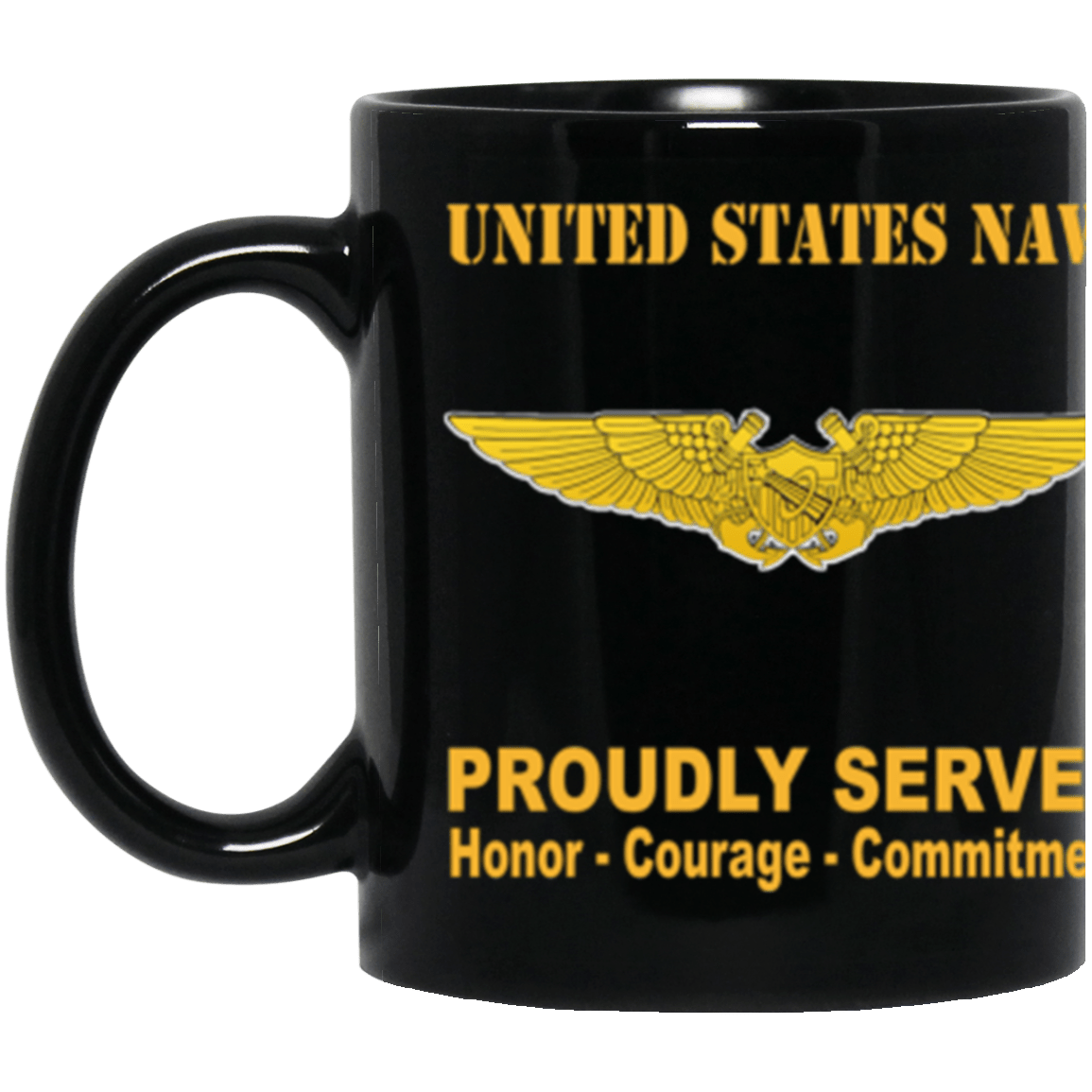 US Navy Naval Astronaut Naval Flight Officer Badge Proudly Served Core Values 11 oz. Black Mug-Drinkware-Veterans Nation