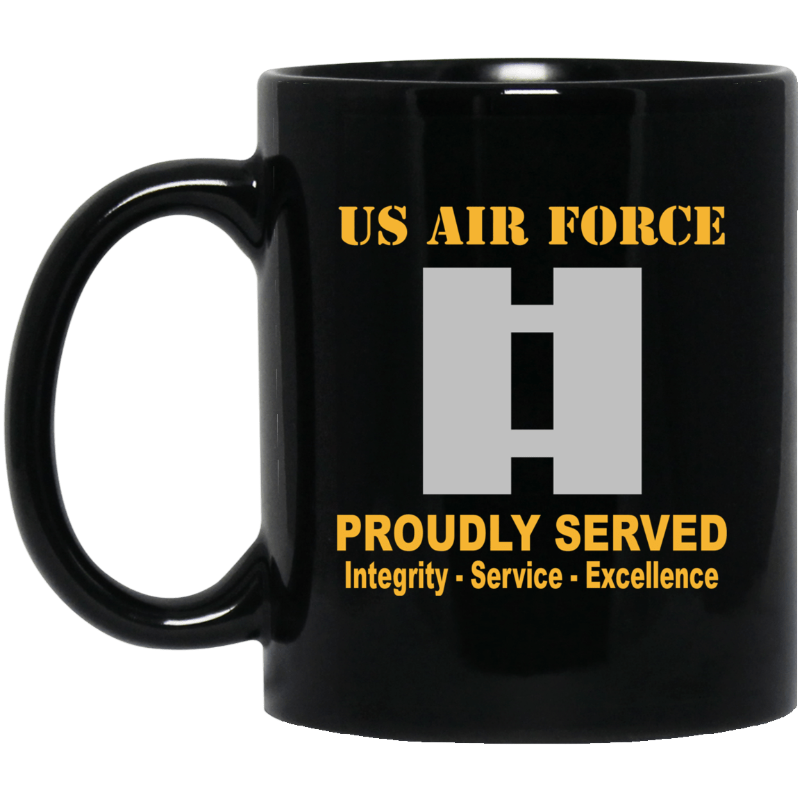 US Air Force O-3 Captain Capt O3 Commissioned Officer Ranks Proudly Served Black Mug 11 oz - 15 oz-Mug-USAF-Ranks-Veterans Nation