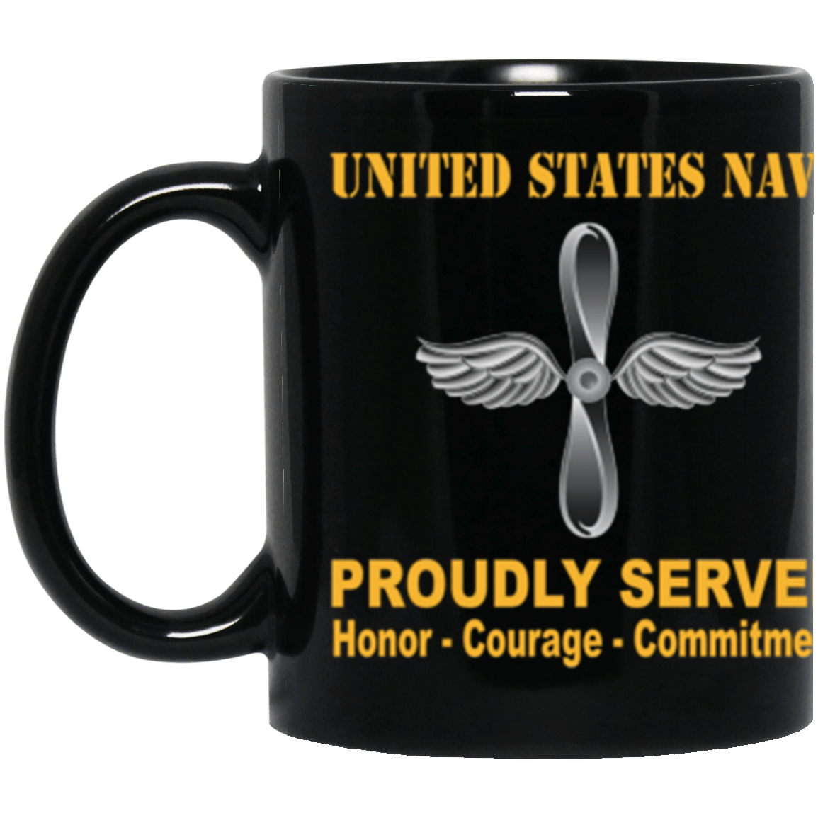 US Navy Aviation machinist's mate Navy AD Proudly Served Core Values 11 oz. Black Mug-Drinkware-Veterans Nation
