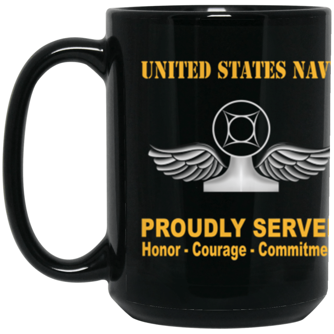 US Navy Navy Air Traffic Controller Navy AC Proudly Served Core Values 15 oz. Black Mug-Drinkware-Veterans Nation
