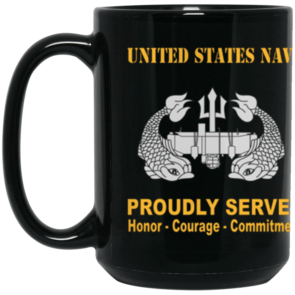US Navy Deep Submergence Enlisted Badge Proudly Served Core Values 15 oz. Black Mug-Drinkware-Veterans Nation