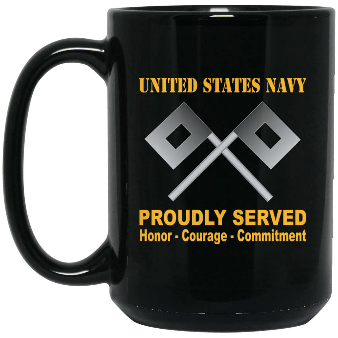 U.S Navy Signalman Navy SN Proudly Served Black Mug 11 oz - 15 oz-Mug-Navy-Rate-Veterans Nation