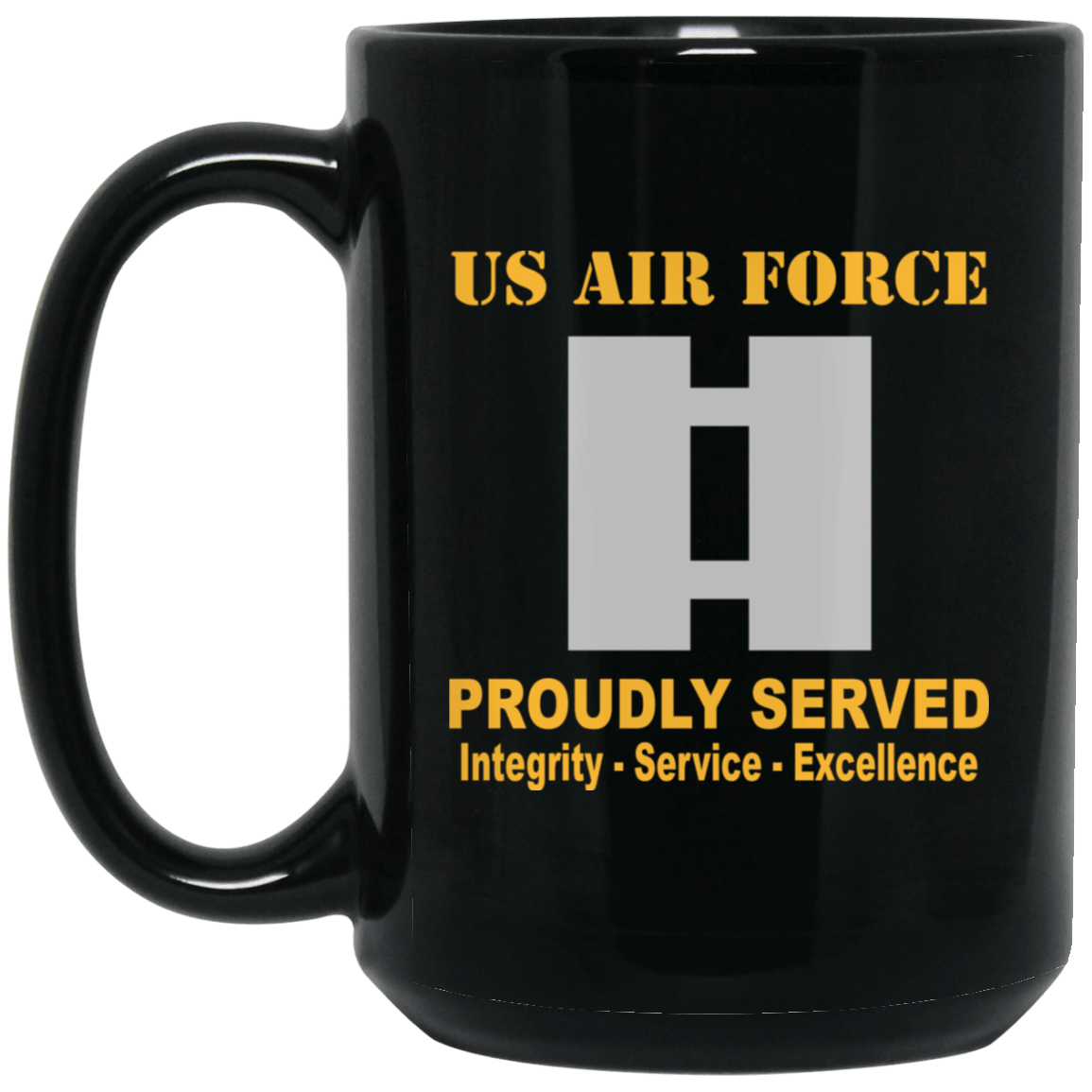 US Air Force O-3 Captain Capt O3 Commissioned Officer Ranks Proudly Served Black Mug 11 oz - 15 oz-Mug-USAF-Ranks-Veterans Nation