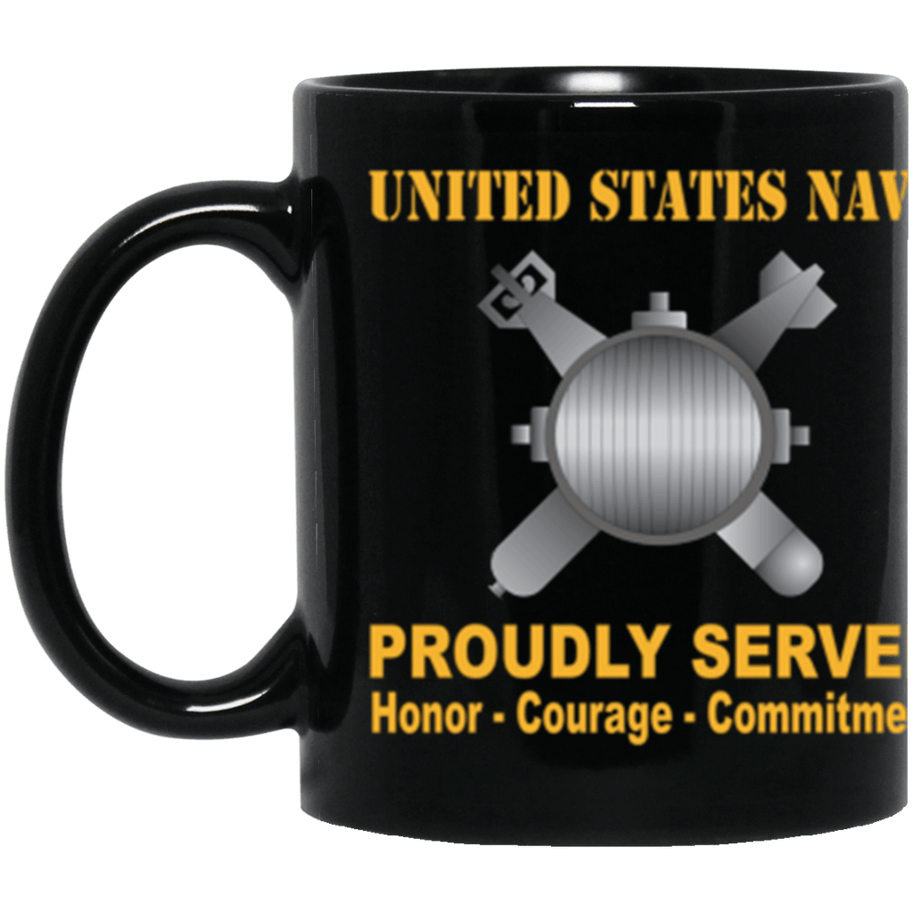 US Navy Navy Explosive Ordnance Disposal Navy EOD Proudly Served Core Values 11 oz. Black Mug-Drinkware-Veterans Nation