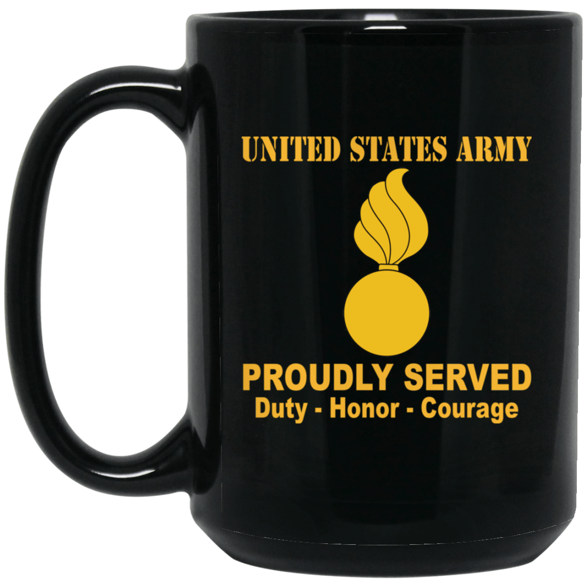 US Army Insignia Proudly Served Duty - Honor - Courage Black Coffee Mug 11oz-15oz-Mug-Army-Veterans Nation