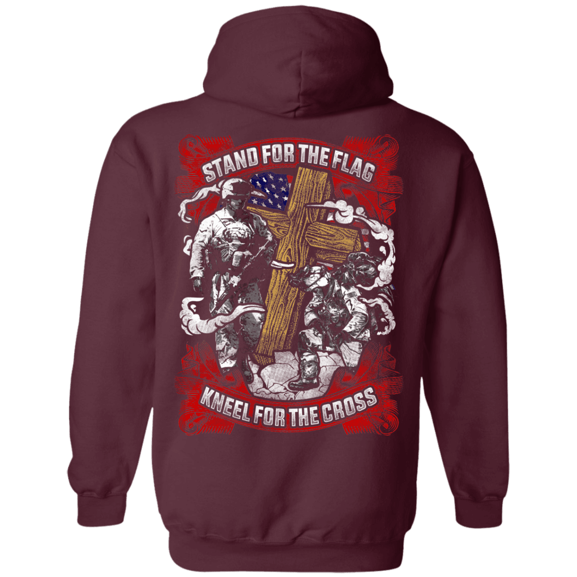 Military T-Shirt "Stand For the Flag Kneel For The Cross" Men Back-TShirt-General-Veterans Nation