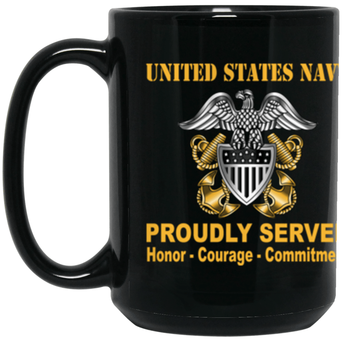 US Navy Officer Cap Device Core Values 15oz. Black Mug-Mug-Navy-Collar-Veterans Nation
