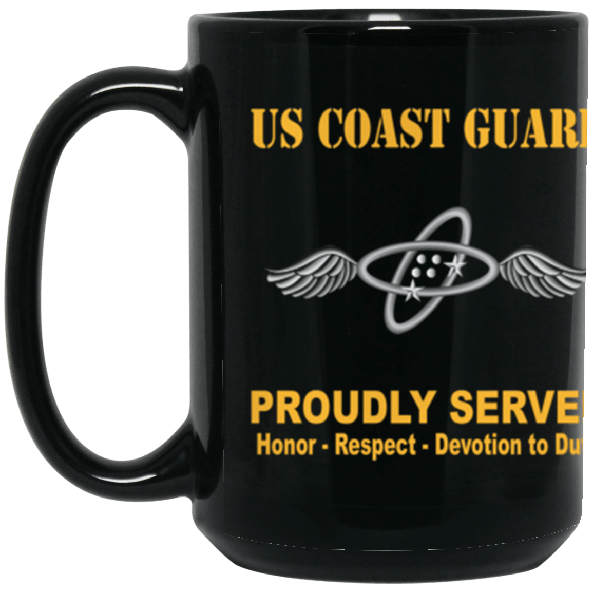 USCG USCG AVIONICS ELECTRICAL TECHNICIAN AET Logo Proudly Served Core Values 15 oz. Black Mug-Drinkware-Veterans Nation