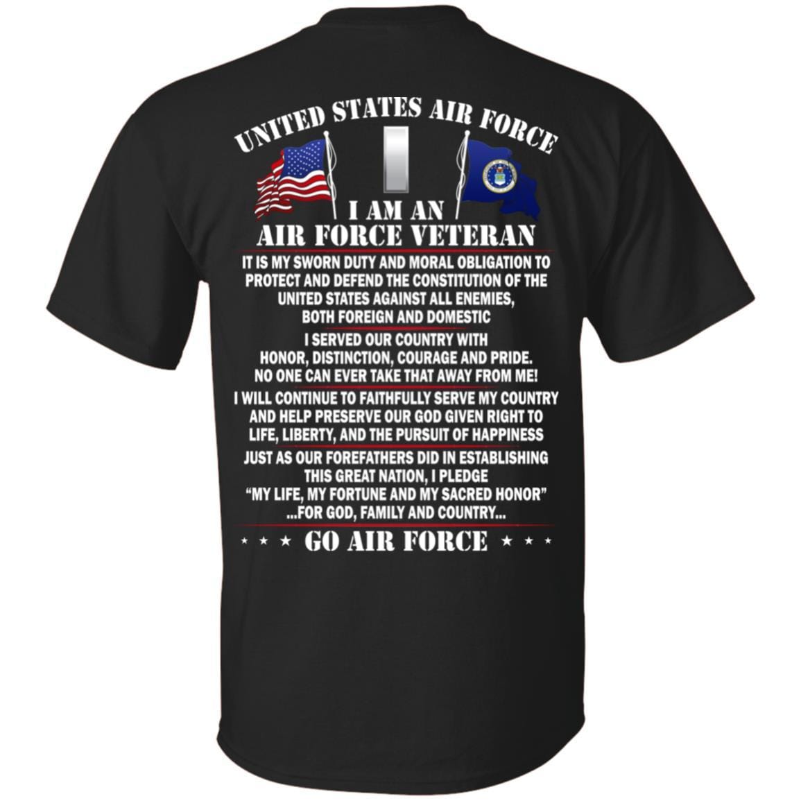 US Air Force O-2 First Lieutenant 1st L O2 Commissioned Officer Ranks - Go Air Force T-Shirt On Back-TShirt-USAF-Veterans Nation